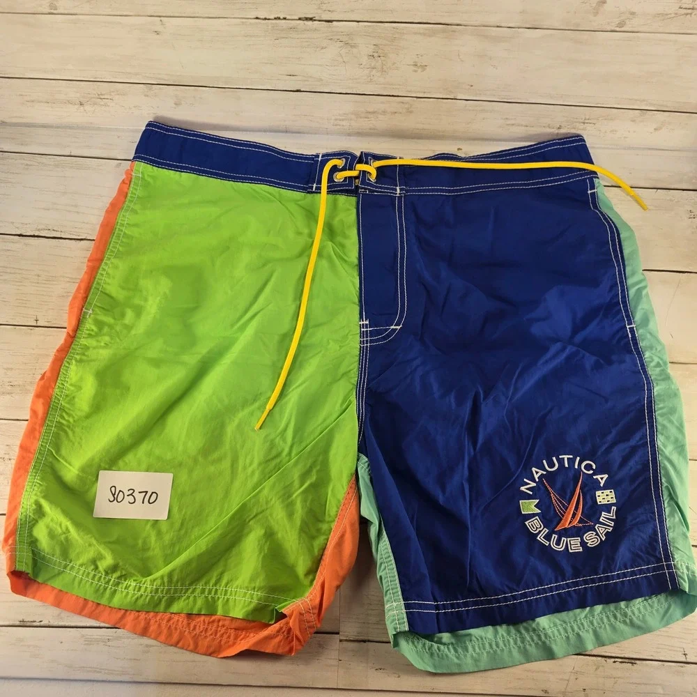 Nautica‎ Blue Sail Mens Colorblock Swim Trunks Blue Green Orange Size L